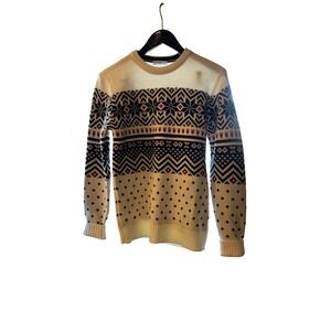 H2H Ivory Snowflake Geometric Knit Sweater Pullover Crewneck‎ Size S